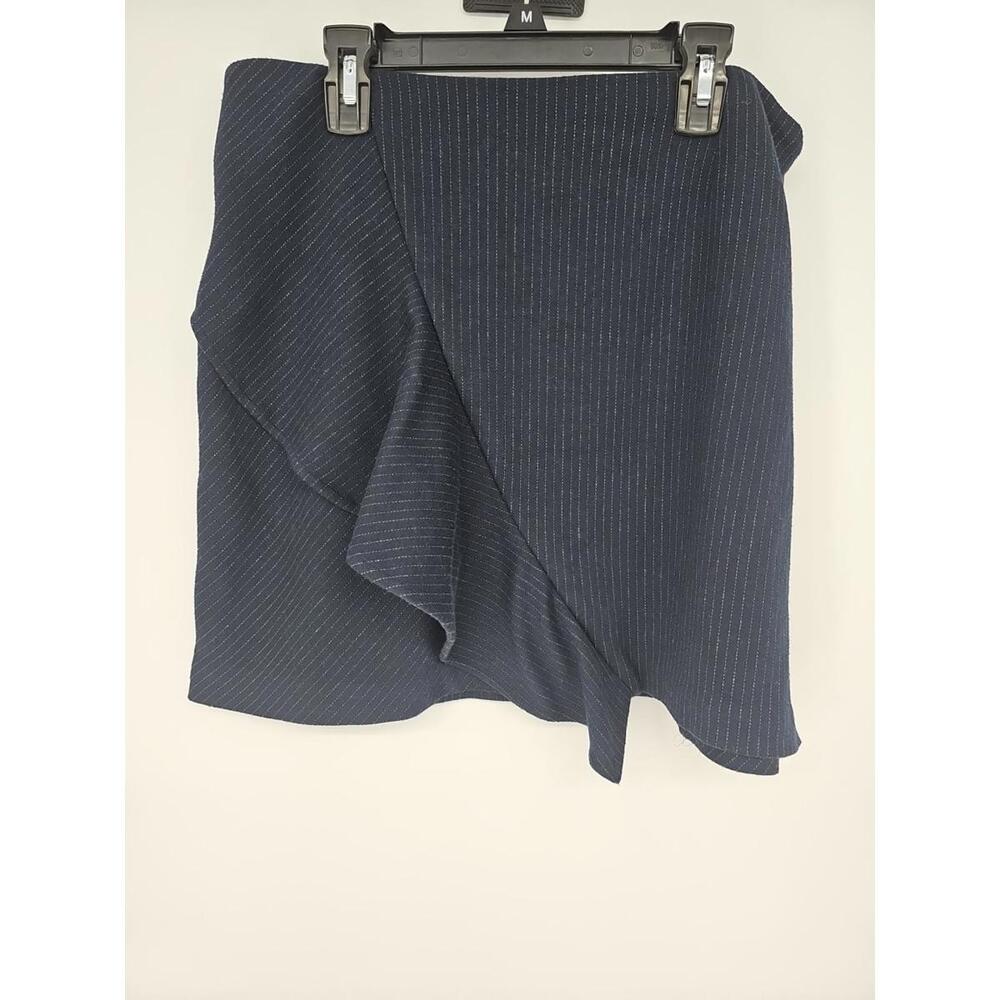 1.State Faux Wrap Skirt Medium Navy Ruffle Mini Pinstripe Office Siren Academia‎